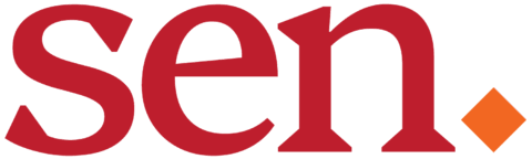 red SEN logo with orange diamond