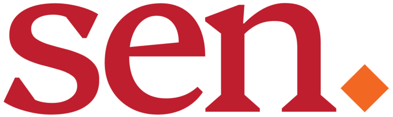 red SEN logo with orange diamond