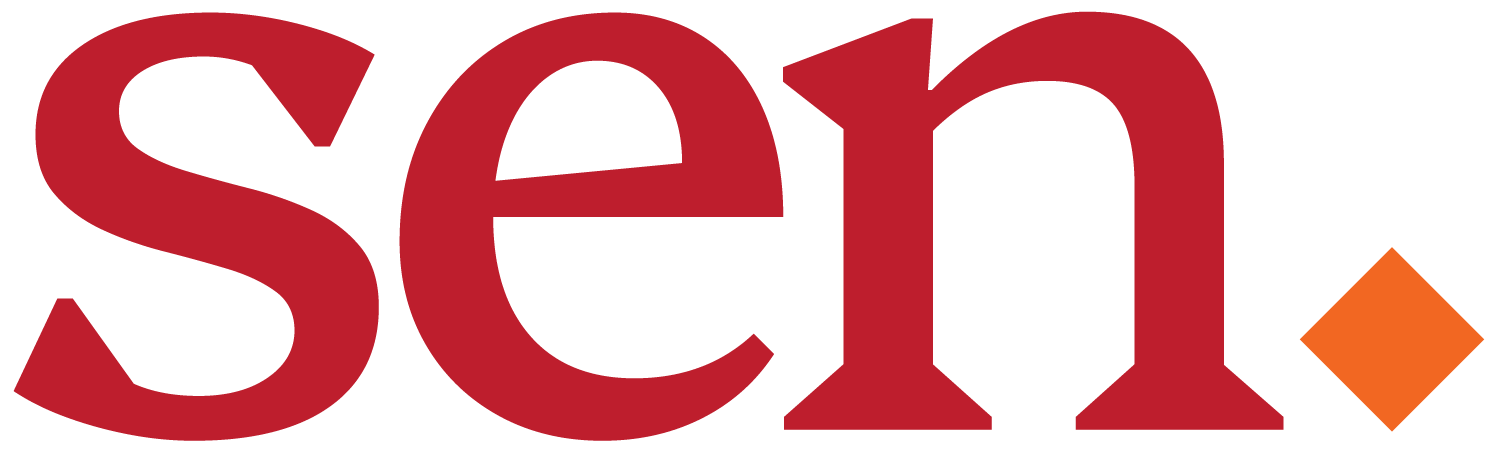 red SEN logo with orange diamond
